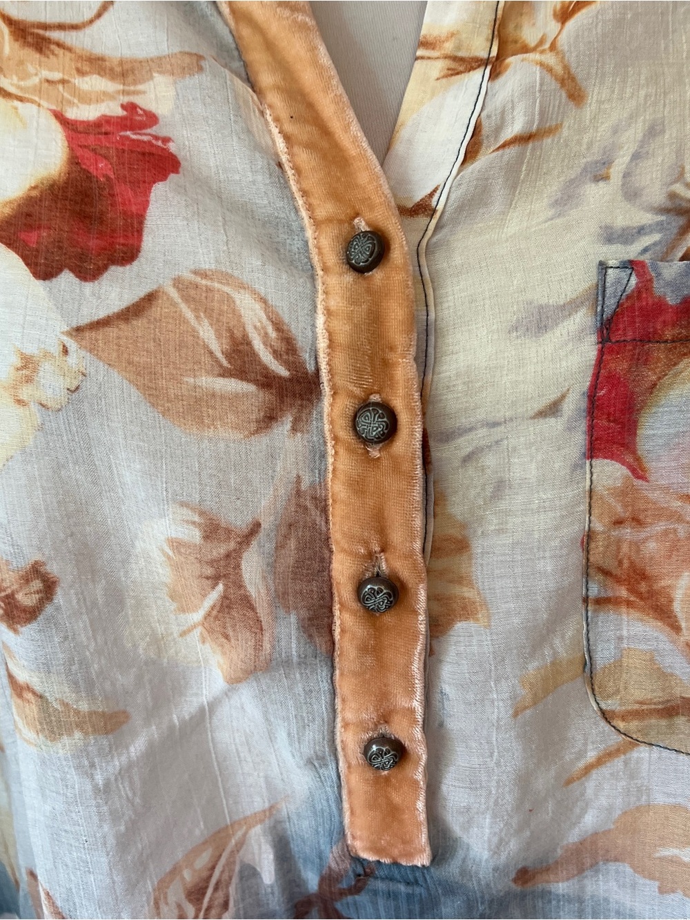 Soft Surroundings Floral Embroidered Sheer Tunic Blouse Boho Large long sleeve - Picture 3 of 9